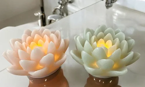 Dameco LED Wachskerze Lotus Blüte 2er Set rosa und türkis grün - Betriebsart: Akkubetrieb - Fernbedienung: Nein - Aussenanwendung: Ja - Höhe: 16 cm - Timerfunktion: Nein - Set: Ja