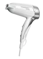 Trisa Reisehaartrockner Compact 1200 - Typ: Reisehaartrockner - Diffusor: Nein - Klappbarer Griff: Ja - Spannungsanpassung: Ja - Detailfarbe: Silber - Weiss - Ionentechnologie: Nein