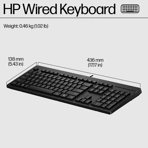 HP 125 G2 USB Wired Keyboard tastiera Ufficio Nero