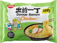 Nissin Food Fertiggericht Nudelsuppe Chicken 5 x 100 g - Produkttyp: Nudelgerichte - Nährwertangabe pro: 100 g - Energiegehalt (in kj): 361 KJ - Energiegehalt (in kcal): 86 Kcal - Fett: 3.7 g - Davon gesättigte Fettsäuren: 1.8 g