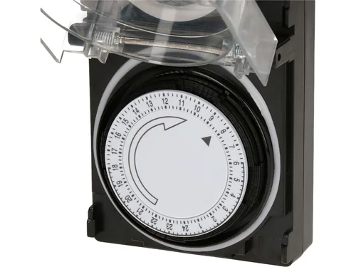 Max Hauri Zeitschaltuhr IP55 24 h Mechanisch - Montage: Zwischenstecker - Kürzeste Schaltzeit: 15 min - Anwendungsbereich: Outdoor - Indoor - Anzahl Schaltpunkte: 24 - Funktionsweise Zeitschaltuhr: Mechanisch - Funktionen: Dauerbetrieb Ein/Aus