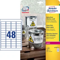 Avery Zweckform Universal-Etiketten L4778-20 Wetterfest - Klebehaftung: Stark haftend - Drucker Kompatibilität: Laser - Anzahl Blatt: 20 × - Papierformat: A4 - Anzahl Etiketten: 960 - Etikettentyp: Wetterfeste Etiketten