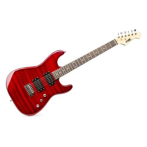 MAX E-Gitarre GigKit Quilted Style Rot - Gitarrenkoffer / Gigbag: Gigbag - Hals: Linde - Tonabnehmerbestückung: HH - Gitarrensteg: Tremolo - Leistung AMP: 0 W - Set: Ja