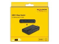 Delock USB-Switch 4x Gerät und 2x Host 5 Gbps - Anzahl Eingänge: 2 × - Steckertyp Seite A: USB-C Buchse - Anzahl Ausgänge: 4 × - Steckertyp Seite B: USB-A Buchse - Material: Kunststoff - Bedienungsart: Tasten