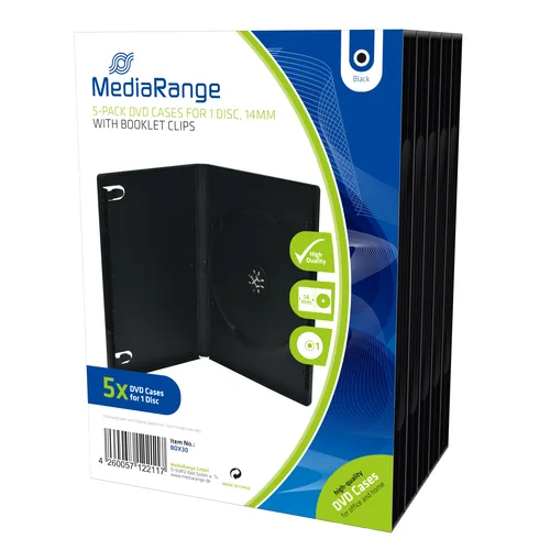 MediaRange Hülle DVD 1 Disc - Produkttyp: Ersatzhüllen - Medientyp: CD - DVD - Nutzinhalt Gesamt: 1 Stück - Ausstattung: Zusammenfaltbar - Verpackungseinheit: 5 Stück