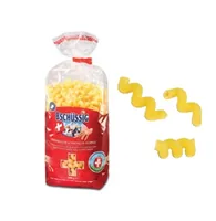 Bschüssig Teigwaren   Urschweizer Schwinger Hörnli 500 g - Produkttyp: Hörnli - Nährwertangabe pro: 100 g - Energiegehalt (in kj): 1520 KJ - Energiegehalt (in kcal): 361 Kcal - Fett: 3 g - Gesättigte Fettsäuren: 1 g