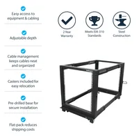 12U SERVER RACK - OPEN FRAME ADJUSTABLE DEPTH 4 POST RACK