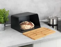 WENKO Kubo bread box Rectangular Black, Wood Bamboo, Plastic