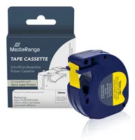 MediaRange Plastic tape cassette, for label printers using Dymo® 91222/S0721670, permanent adhesive, 12mm, 4m, laminated, black on yellow
