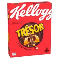 Kellogg's Cerealien Mmh...Tresor Choco Nut 410 g - Produkttyp: Schokolade - Nährwertangabe pro: 100 g - Energiegehalt (in kj): 1892 KJ - Energiegehalt (in kcal): 450 Kcal - Fett: 16 g - Gesättigte Fettsäuren: 4 g