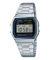 CASIO A158WA-1DF Vintage Unisex-Uhr Digital mit Edelstahlarmband, schwarz/silber