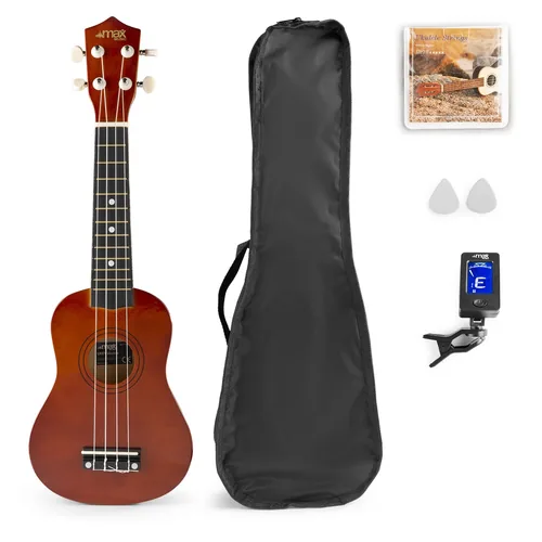 MAX Ukulele UKEY Set Soprano Dunkel Natur 21 Zoll
