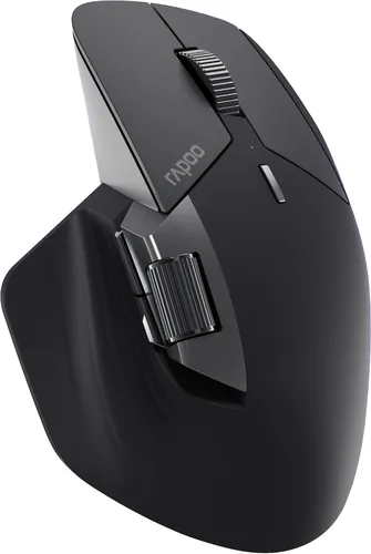 Rapoo Maus MT760L Schwarz - Maus-Typ: Ergonomisch - Maus Features: Seitliches Scrollrad - Daumentaste - Programmierbare Tasten - Ein-/Ausschalter - Scrollrad - Unifying-Empfänger - Bedienungsseite: Rechtshänder - Detailfarbe: Schwarz - Verbindungsart: Kab