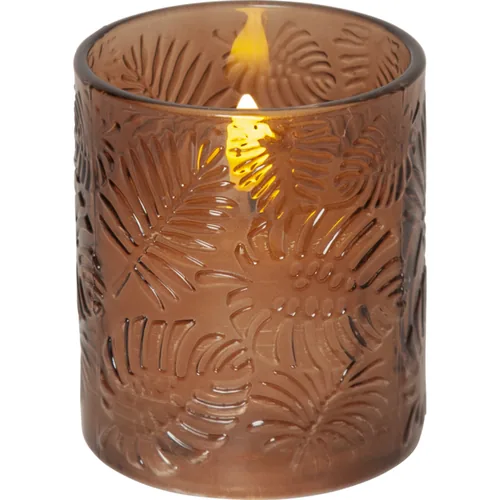 Star Trading LED-Kerze Pillar Flamme Leaf, Ø 8.5 x 10 cm, Braun - Betriebsart: Batteriebetrieb - Fernbedienung: Nein - Aussenanwendung: Nein - Höhe: 10 cm - Timerfunktion: Ja - Set: Nein
