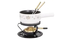 Kadastar Käsefondue-Set Sparkling Winter E16 5 Teile, Schwarz/Weiss - Anzahl Personen: 2 - Materialtyp: Metall - Material: Stahl - Edelstahl - Betriebsart: Pastenbrenner - Kompatible Kochfelder: Glaskeramik - Gas - Detailfarbe: Weiss - Schwarz
