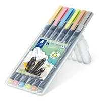 Staedtler 334 SB6 PA fineliner Superfine Vanilla colour, Light pink, Aqua blue, Light Green, Brown, Light grey