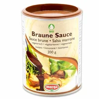 Morga Braune Sauce Bio 200 g - Produkttyp: Bratensaucen - Nährwertangabe pro: 100 g - Energiegehalt (in kj): 1390 KJ - Energiegehalt (in kcal): 332 Kcal - Fett: 5 g - Gesättigte Fettsäuren: 0.5 g