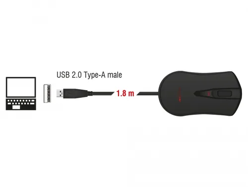 Delock Gaming-Maus 12531 USB 4800 dpi - Maus-Typ: Standard - Maus Features: Programmierbare DPI-Einstellung - Umschaltbare DPI-Auflösung - Beleuchtung - Programmierbare Tasten - Scrollrad - Bedienungsseite: Universal - Detailfarbe: Rot - Schwarz - Verbind