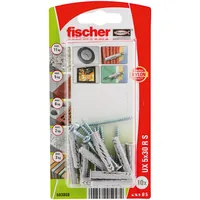 Fischer Universaldübel  UX 5 x 30 R S mit Rand, 10 Stück - Bohrdurchmesser: 5 mm - Länge: 30 mm - Verpackungseinheit: 10 Stück - Für Material: Spanplatten - Naturstein - Gipsfaserplatten - Gipskarton - Kalksand - Beton - Vollziegel - Set: Ja