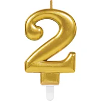 Amscan Zahlenkerze Nummer 2, 1 Stück - Detailfarbe: Champagner - Packungsgrösse: 1 Stück - Anlass: Geburtstag - Motiv: Zahlen