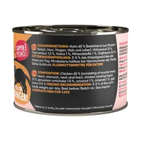 Lucky Lou Nassfutter SuperMono Huhn, 200 g - Tierbedürfnis: Verdauung - Magen & Darm - Geschmacksrichtung: Geflügel - Zertifikate: Keine Zertifizierung - Fleischsorte: Huhn - Futtereigenschaft: Getreidefrei - Single Protein - Produkttyp: Alleinfutter