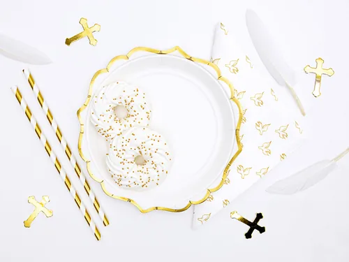 Partydeco Einwegteller mit Goldrand 18.5 cm, 6 Stück, Weiss - Produkttyp: Einwegteller - Materialtyp: Papier - Material: Pappe - Detailfarbe: Weiss - Verpackungseinheit: 6 Stück