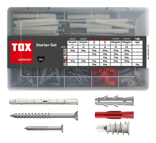 Tox-Dübel Dübel Starter Set 264 Stück - Bohrdurchmesser: 5 mm - Länge: 25 mm - Für Material: Beton - Diverse - Sandstein - Vollziegel - Set: Ja
