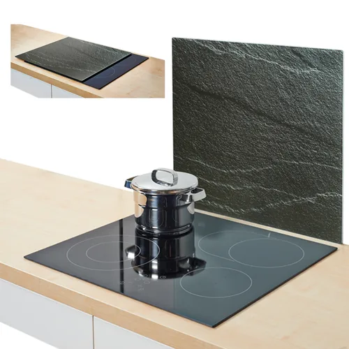 Zeller Present Herdabdeckplatte Schiefer - Material: Glas - Verpackungseinheit: 1 Stück - Detailfarbe: Schwarz