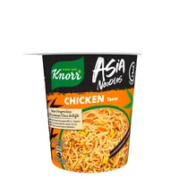 Knorr Asia Snack Chicken 65 g - Produkttyp: Asiatische Nudelgerichte - Nährwertangabe pro: 100 g - Energiegehalt (in kj): 352 KJ - Energiegehalt (in kcal): 84 Kcal - Fett: 3.5 g - Davon gesättigte Fettsäuren: 1.5 g