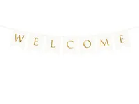 Partydeco Girlande Welcome 15 x 95 cm, Weiss/Gold - Materialtyp: Textil - Material: Textil - Detailfarbe: Weiss - Länge: 0.95 m - Motto: Hochzeit