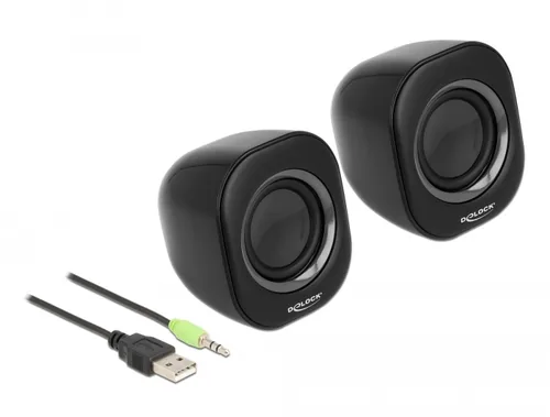 Delock PC-Lautsprecher Mini Stereo 3.5 mm Klinke, USB-Strom Schwarz - Audiokanäle: 2.0 - Detailfarbe: Schwarz - Schnittstellen: 3.5 mm Klinke - USB Typ A - Ausstattung: Lautstärkeregler