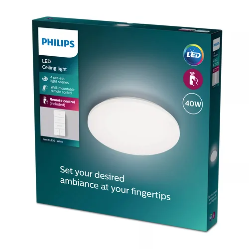Philips Deckenleuchte Izso AIO 40W Weiss Fernbedienung - Produkttyp: Deckenleuchte - Protokoll: Keine - Smart Home: Nicht kompatibel - Dimmbar: dimmbar - Anwendungsbereich: Indoor - Betriebsart: Netzbetrieb