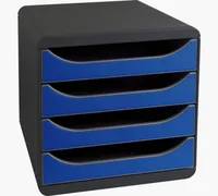 Exacompta Schubladenbox Big Box 4 Schubladen, Schwarz / Königsblau - Anzahl Schubladen: 4 - Verpackungseinheit: 1 Stück - Material: Polystyrol (PS) - Detailfarbe: Dunkelblau - Schwarz