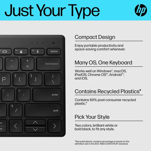 HP 350 BLK Compact Multi-Device Keyboard tastiera Casa Bluetooth Nero