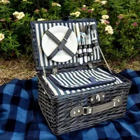 Dameco Picknickkorb für 2 Personen 13-teilig, Dunkelbraun/Blau - Material: Holz - Weide - Detailfarbe: Blau - Dunkelbraun - Länge: 38 cm - Anzahl Teile: 13 Teile - Breite: 26 cm - Höhe: 19 cm