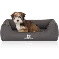 Knuffelwuff Hunde-Bett Leon Velour M – L, 85 x 63 cm, Beige/Grau - Produkttyp: Bett - Tierart: Hund - Detailfarbe: Beige - Grau - Breite: 63 cm - Länge: 85 cm