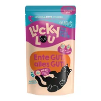Lucky Lou Nassfutter Lifestage Adult Geflügel & Ente, 125 g - Tierbedürfnis: Gewichtskontrolle - Geschmacksrichtung: Geflügel - Zertifikate: Keine Zertifizierung - Fleischsorte: Ente - Futtereigenschaft: Getreidefrei - Kastriert / Sterilisiert - Glutenfre