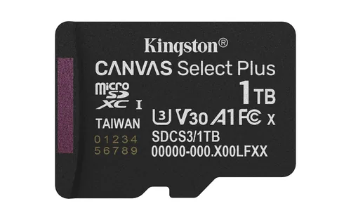 KINGSTON 1TB -  micSDXC -  Canvas -  Select -  Plus -  Gen3 -  150R -  A1 -  Single -  Pack -  w/o ADP