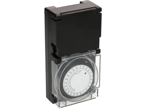 Max Hauri Zeitschaltuhr IP55 24 h Mechanisch - Montage: Zwischenstecker - Kürzeste Schaltzeit: 15 min - Anwendungsbereich: Outdoor - Indoor - Anzahl Schaltpunkte: 24 - Funktionsweise Zeitschaltuhr: Mechanisch - Funktionen: Dauerbetrieb Ein/Aus