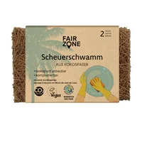 Fair Zone Schwamm aus Kokosfasern 2 Stück - Materialtyp: Pflanzliche Faser - Material: Kokosfaser - Nachhaltigkeit: FSC® - Fleckenradierer: Nein - Geeignete Oberflächen: Geschirr - Detailfarbe: Braun