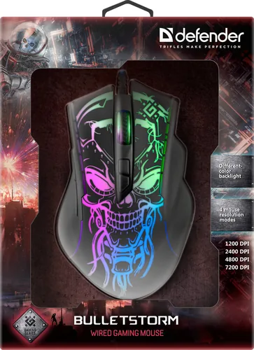 Gaming, optic, wired mouse  DEFENDER GM-928 BULLETSTORM 7200dpi 7P illuminate