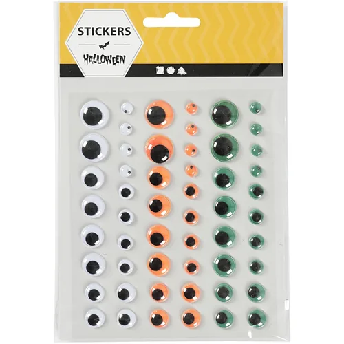 Creativ Company Wackelaugen  54 Stück,  6 + 8 + 10 + 12 + 15 mm - Selbstklebend: Nein - Verpackungseinheit: 54 Stück - Detailfarbe: Grün - Orange - Weiss - Produkttyp Kleinteile: Wackelaugen