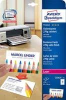 Avery Zweckform Visitenkarten-Etiketten 85 x 54 mm, 270 g/m² 250 Stück - Klebehaftung: Keine - Drucker Kompatibilität: Laser - Anzahl Blatt: 25 × - Papierformat: A4 - Anzahl Etiketten: 250 - Etikettengrösse: 85 x 54 mm