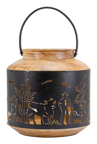 Kadastar Laterne Alpaufzug Familie 37 cm, Braun/Schwarz - Detailfarbe: Braun - Schwarz - Höhe: 37 cm - Detailmaterial: Holz - Stahl - Grundmaterial: Holz - Metall