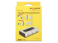 Delock Switchbox BNC, 2 Port - Anzahl Eingänge: 2 × - Steckertyp Seite A: BNC - Anzahl Ausgänge: 1 × - Steckertyp Seite B: BNC - Material: Kunststoff - Bedienungsart: Tasten