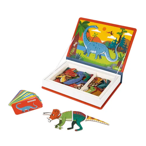 Janod Beschäftigungsspielzeug Magnetbuch Dinosaurier - Altersempfehlung ab: 3 Jahren - Material: Pappe - Nachhaltigkeit: FSC® - Detailfarbe: Orange
