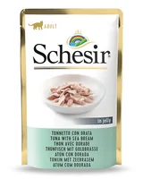 Schesir Nassfutter Thunfisch & Goldbrasse in Gelée, 85 g - Tierbedürfnis: Kein besonderes Bedürfnis - Geschmacksrichtung: Fisch - Zertifikate: Keine Zertifizierung - Fleischsorte: Thunfisch - Seebrasse - Packungsgrösse: 85 g - Futtereigenschaft: Ohne küns