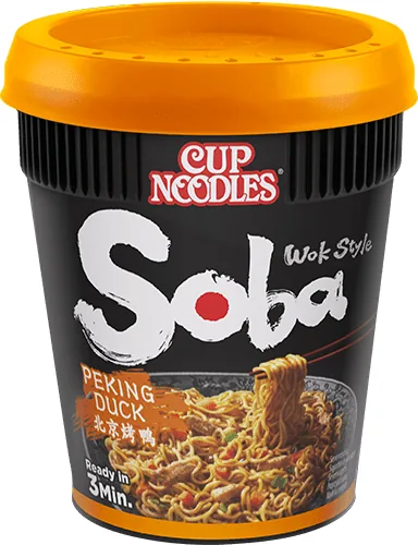 Nissin Food Becher Soba Cup Nudeln Peking Duck 87 g - Produkttyp: Asiatische Nudelgerichte - Nährwertangabe pro: 100 g - Energiegehalt (in kj): 891 KJ - Energiegehalt (in kcal): 213 Kcal - Fett: 10.4 g - Gesättigte Fettsäuren: 4.7 g