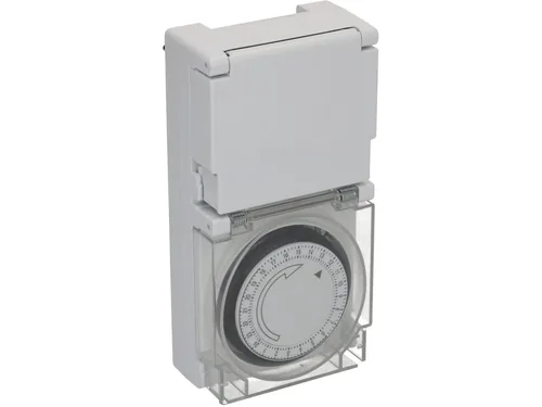 Max Hauri Zeitschaltuhr IP55 24 h Mechanisch - Montage: Zwischenstecker - Kürzeste Schaltzeit: 15 min - Anwendungsbereich: Outdoor - Indoor - Anzahl Schaltpunkte: 24 - Funktionsweise Zeitschaltuhr: Mechanisch - Funktionen: Dauerbetrieb Ein/Aus