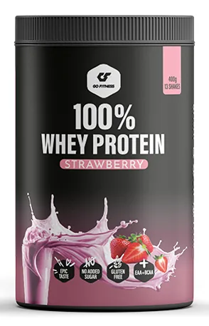 Go Fitness Pulver 100% Whey Protein Erdbeere 400 g - Produktionsland: Schweden - Anwendungszweck: Muskelaufbau - Einnahme: Nach Aktivität - Vor Aktivität - Gewicht pro Einheit: 400 g - Verpackungseinheit: 1 Stück - Sportart: Fitness